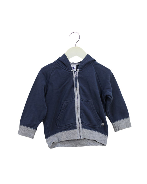 A Navy Zippered Sweatshirts from Petit Bateau in size 12-18M for girl. (Front View)