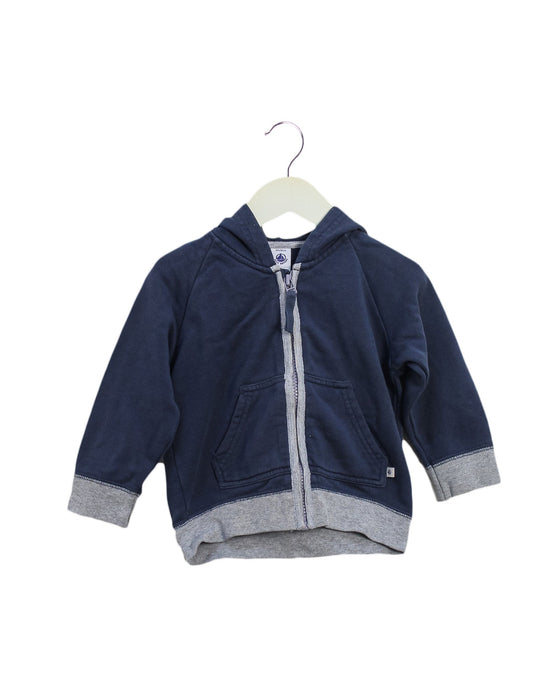 A Navy Zippered Sweatshirts from Petit Bateau in size 12-18M for girl. (Front View)