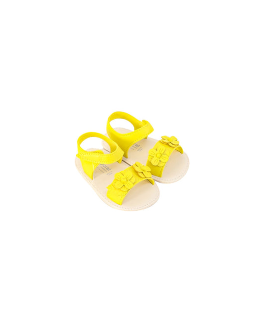 A Yellow Sandals from Mayoral in size 3-6M for girl. (Front View)