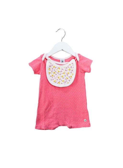 A Pink Short Sleeve Rompers from Petit Bateau in size 3-6M for girl. (Front View)