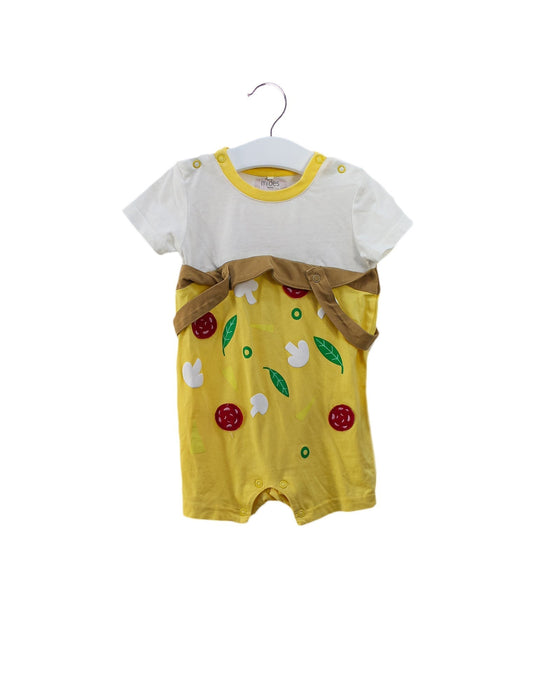 A Yellow Short Sleeve Rompers from Mides in size 6-12M for boy. (Front View)