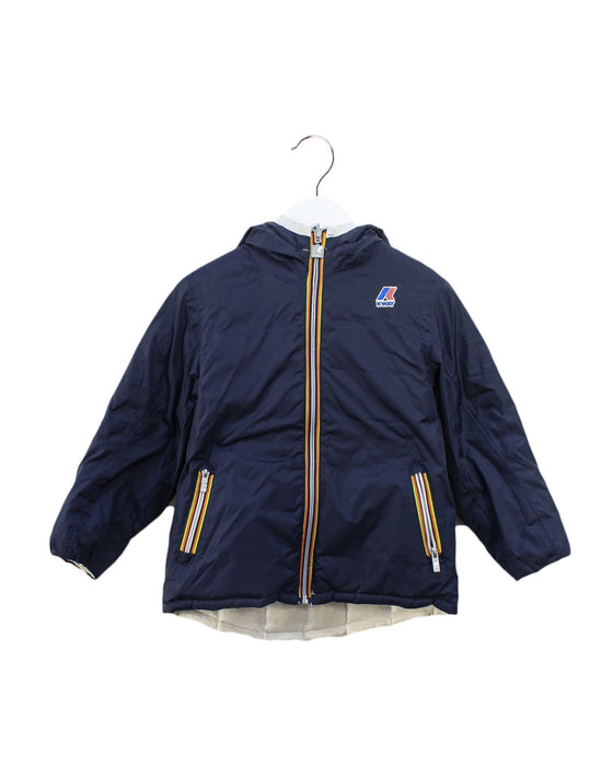 A Navy Puffer/Quilted Jackets from K-Way in size 4T for girl. (Front View)