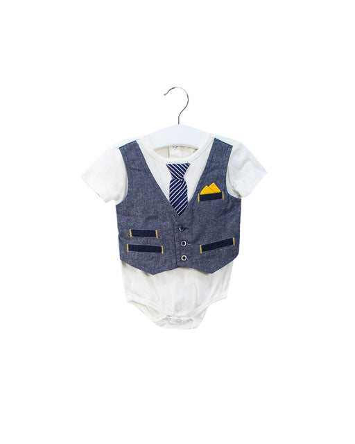 A Navy Short Sleeve Bodysuits from Miniclasix in size 3-6M for boy. (Front View)