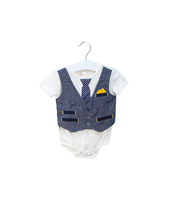 A Navy Short Sleeve Bodysuits from Miniclasix in size 3-6M for boy. (Front View)