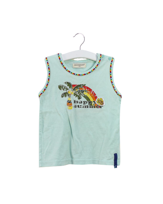 A Green Sleeveless Tops from Chickeeduck in size 4T for girl. (Front View)