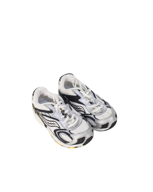 A Silver Sneakers from Saucony in size 4T for boy. (Front View)