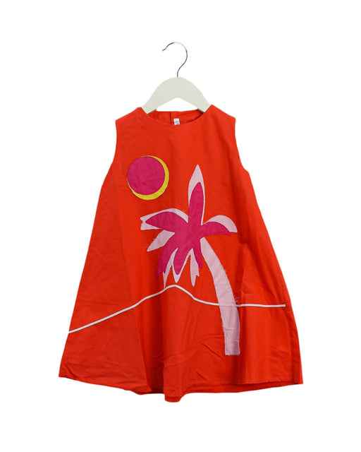 A Orange Sleeveless Dresses from Il Gufo in size 4T for girl. (Front View)