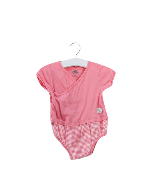 A Pink Short Sleeve Bodysuits from Petit Bateau in size 0-3M for girl. (Front View)