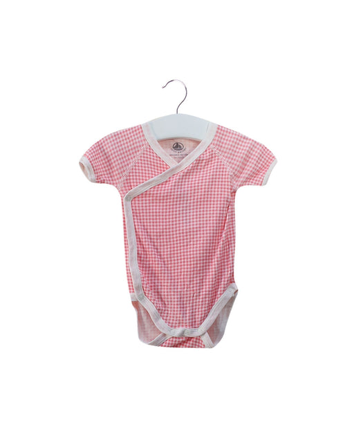 A Pink Short Sleeve Bodysuits from Petit Bateau in size 0-3M for girl. (Front View)