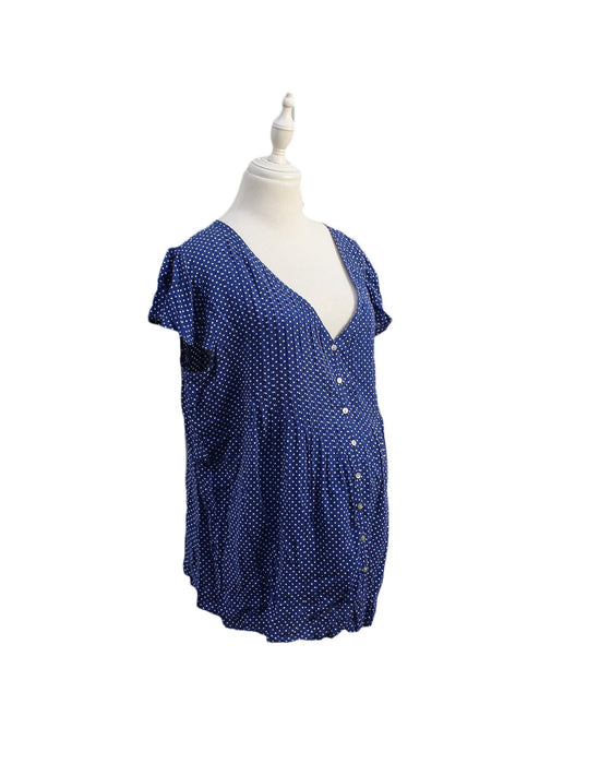 A Blue Short Sleeve Tops from Seraphine in size L for maternity. (Front View)