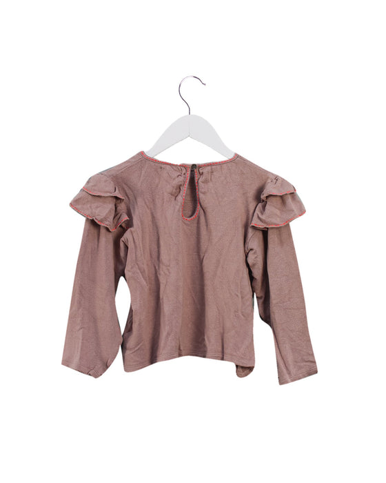 A Pink Long Sleeve Tops from Velveteen in size 4T for girl. (Back View)