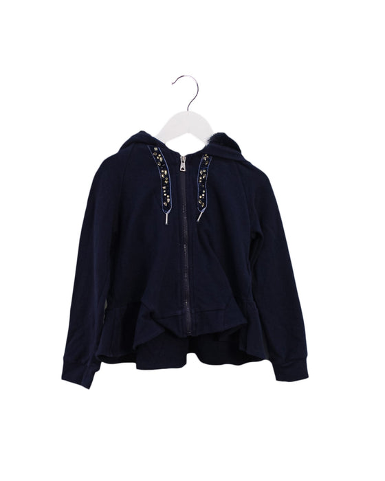 A Navy Zippered Sweatshirts from Mayoral in size 5T for girl. (Front View)