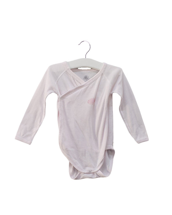 A Pink Long Sleeve Bodysuits from Petit Bateau in size 6-12M for girl. (Front View)