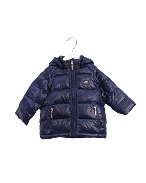 A Navy Puffer/Quilted Jackets from Nicholas & Bears in size 2T for girl. (Front View)
