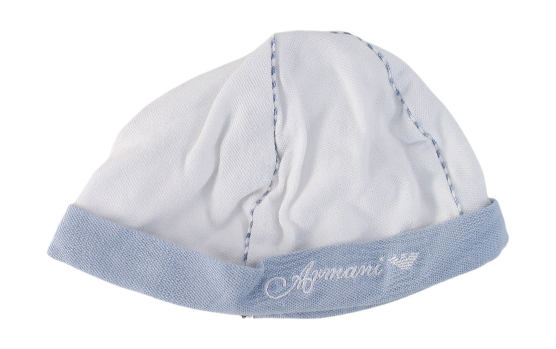 A White Beanies from Armani in size 3-6M for boy. (Front View)