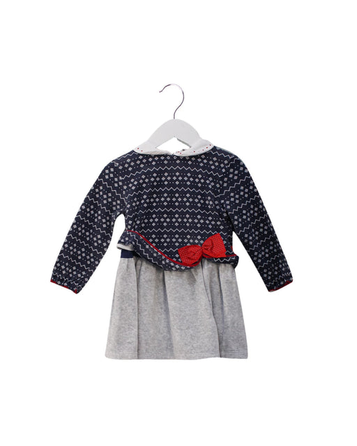 A Navy Long Sleeve Dresses from Tutto Piccolo in size 12-18M for girl. (Front View)