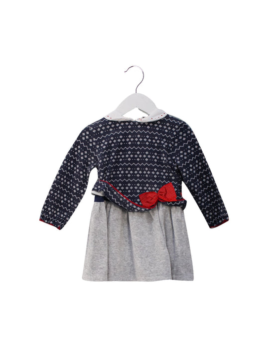 A Navy Long Sleeve Dresses from Tutto Piccolo in size 12-18M for girl. (Front View)