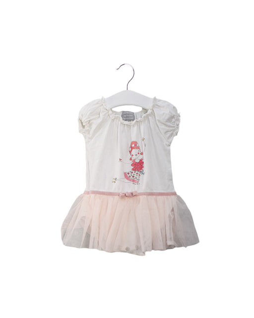 A Pink Short Sleeve Bodysuits from and the little dog laughed in size 6-12M for girl. (Front View)