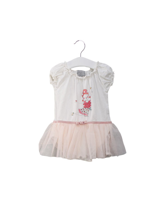 A Pink Short Sleeve Bodysuits from and the little dog laughed in size 6-12M for girl. (Front View)