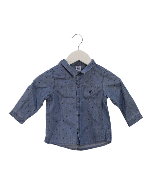 A Blue Shirts from Petit Bateau in size 6-12M for boy. (Front View)
