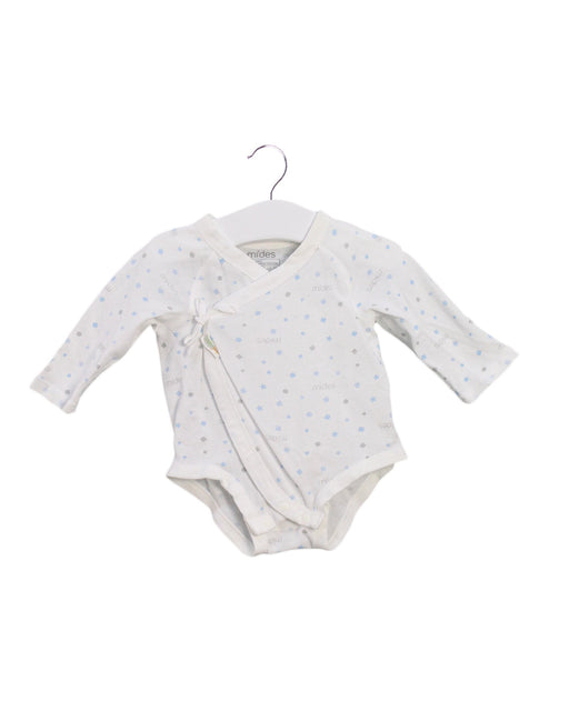 A White Long Sleeve Bodysuits from Mides in size 0-3M for boy. (Front View)