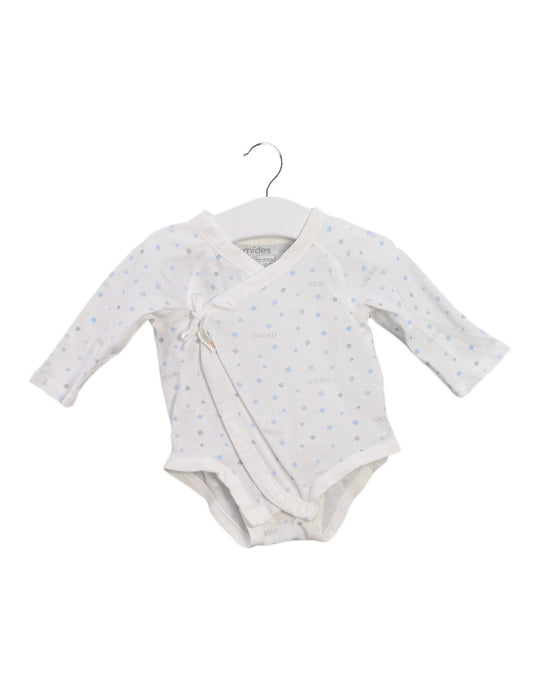 A White Long Sleeve Bodysuits from Mides in size 0-3M for boy. (Front View)