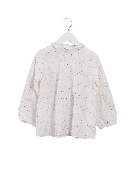 A White Long Sleeve Tops from Les Enfantines in size 6T for girl. (Front View)