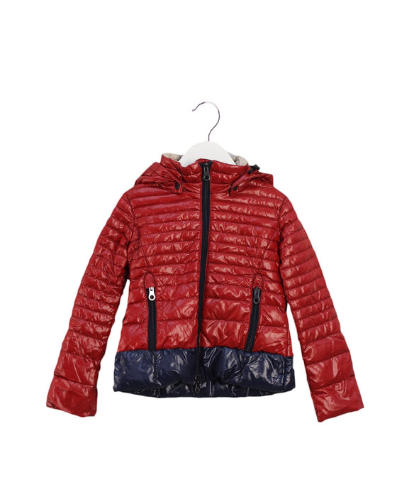 A Red Puffer/Quilted Jackets from Duvetica in size 3T for girl. (Front View)