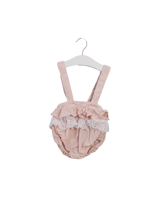 A Pink Overall Shorts from Babidu in size 3-6M for girl. (Front View)