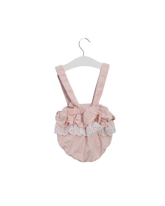 A Pink Overall Shorts from Babidu in size 3-6M for girl. (Back View)