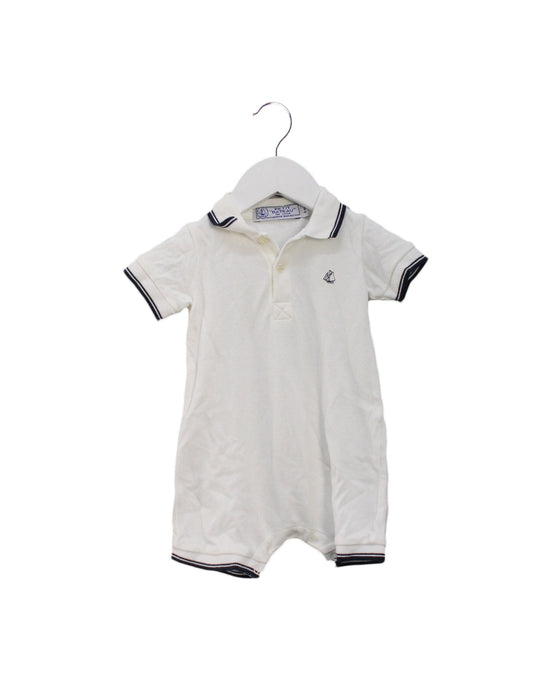 A White Short Sleeve Rompers from Petit Bateau in size 3-6M for boy. (Front View)