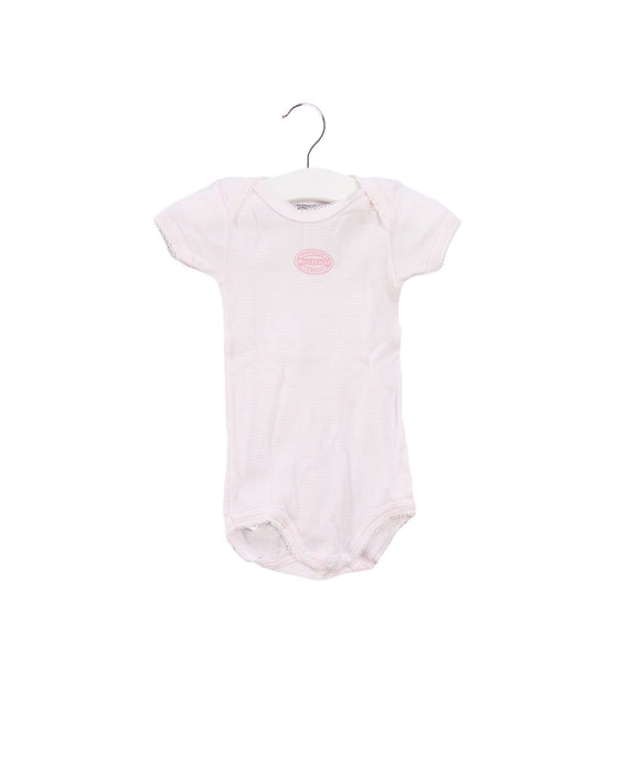 A Pink Short Sleeve Bodysuits from Petit Bateau in size 3-6M for girl. (Front View)