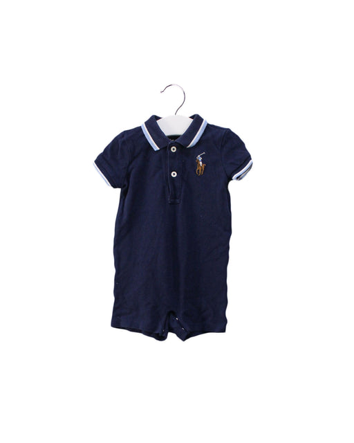A Navy Short Sleeve Rompers from Ralph Lauren in size 0-3M for boy. (Front View)