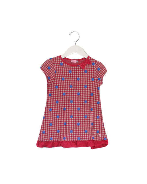 A Pink Short Sleeve Dresses from Miki House in size 2T for girl. (Front View)