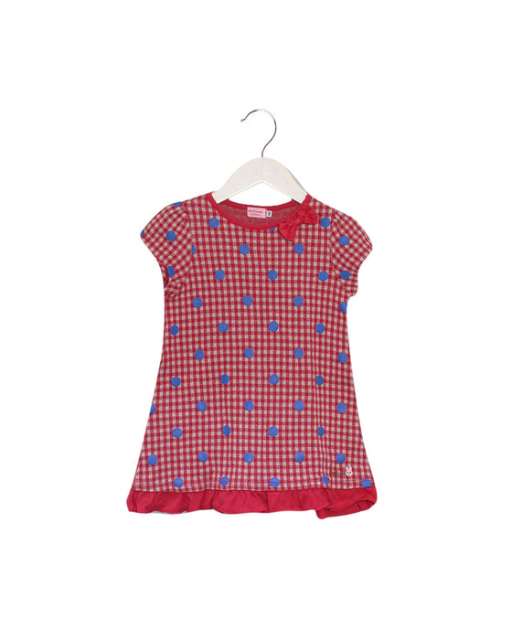 A Pink Short Sleeve Dresses from Miki House in size 2T for girl. (Front View)