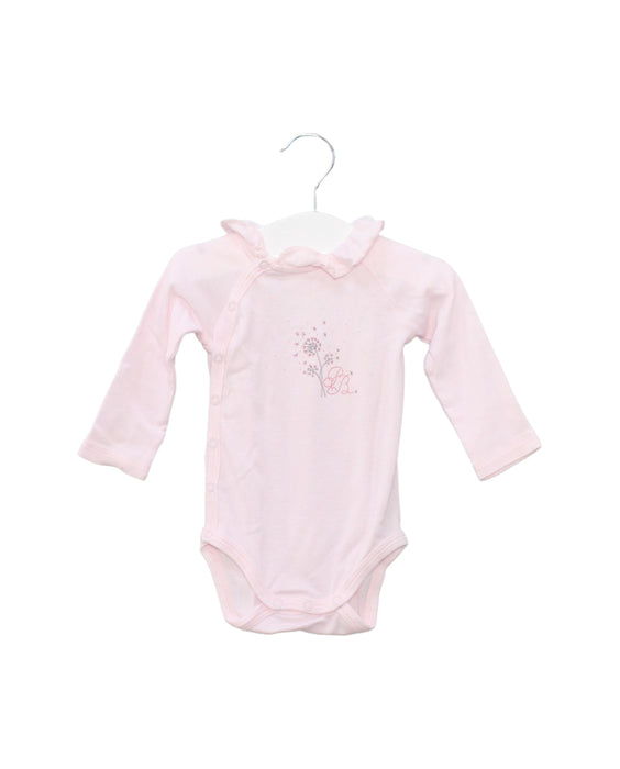 A Pink Long Sleeve Bodysuits from Petit Bateau in size 3-6M for girl. (Front View)