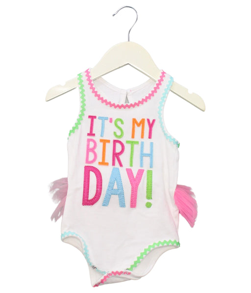 A White Sleeveless Bodysuits from Mudpie in size 0-3M for girl. (Front View)