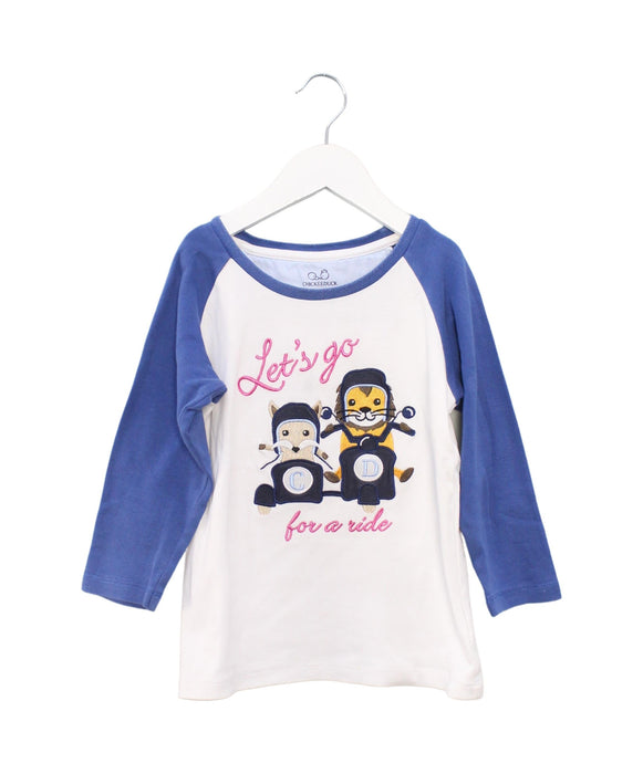 A Blue Long Sleeve Tops from Chickeeduck in size 4T for girl. (Front View)