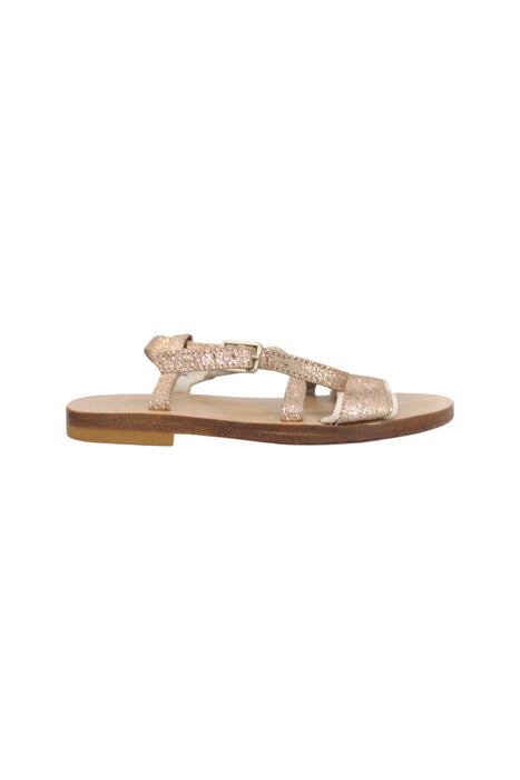 A Gold Sandals from Bonpoint in size 3T for girl. (Back View)
