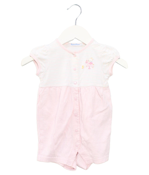 A Pink Short Sleeve Rompers from Familiar in size 3-6M for girl. (Front View)