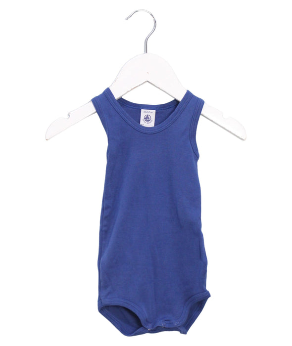 A Blue Sleeveless Bodysuits from Petit Bateau in size 3-6M for boy. (Front View)