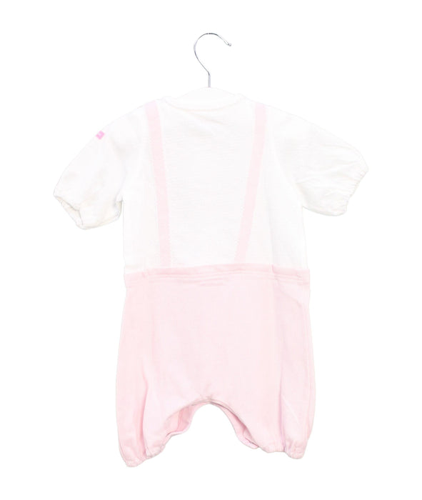 A Pink Short Sleeve Rompers from Miki House in size 0-3M for girl. (Back View)