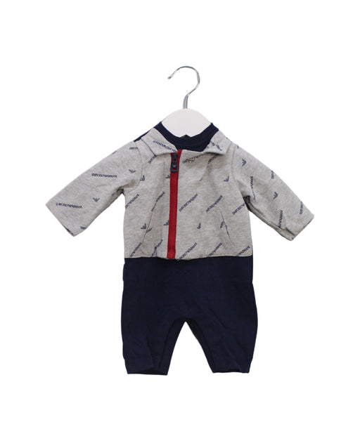 A Grey Long Sleeve Jumpsuits from Emporio Armani in size 0-3M for boy. (Front View)