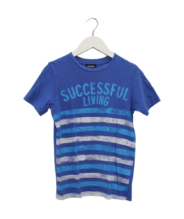 A Blue Short Sleeve T Shirts from Diesel in size 10Y for boy. (Front View)