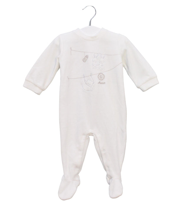 A White Onesies from Chicco in size 3-6M for girl. (Front View)