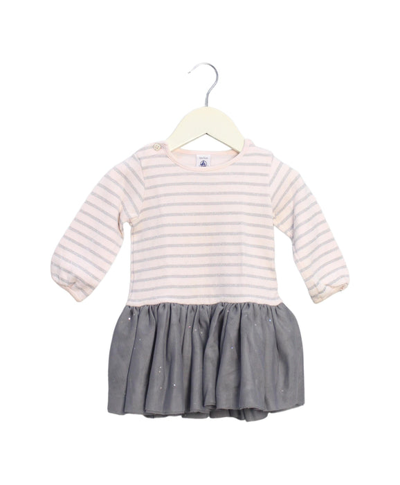 A Pink Long Sleeve Dresses from Petit Bateau in size 6-12M for girl. (Front View)