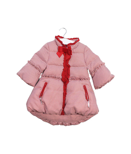 A Red Puffer/Quilted Jackets from Nicholas & Bears in size 6-12M for girl. (Front View)