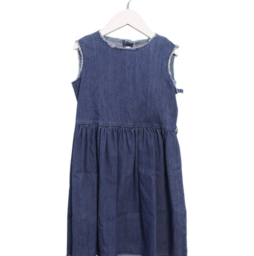 A Blue Sleeveless Dresses from Il Gufo in size 6T for girl. (Front View)