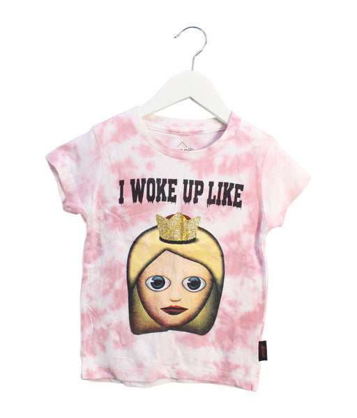 A Pink Short Sleeve T Shirts from Eleven Paris in size 4T for girl. (Front View)