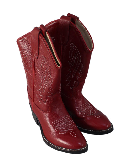 A Red Casual Boots from Old West in size 4T for boy. (Front View)